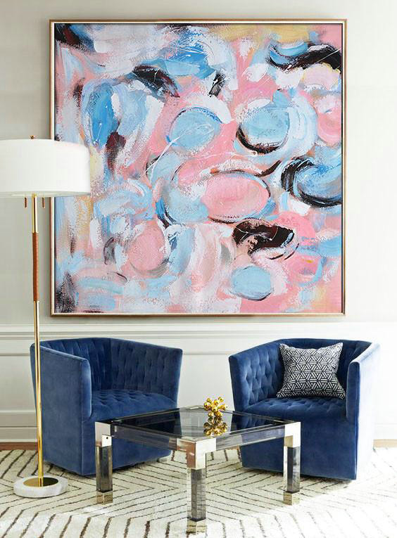 Extra Large Painting,Oversized Contemporary Art,Hand-Painted Contemporary Art,Blue,Pink,White.etc